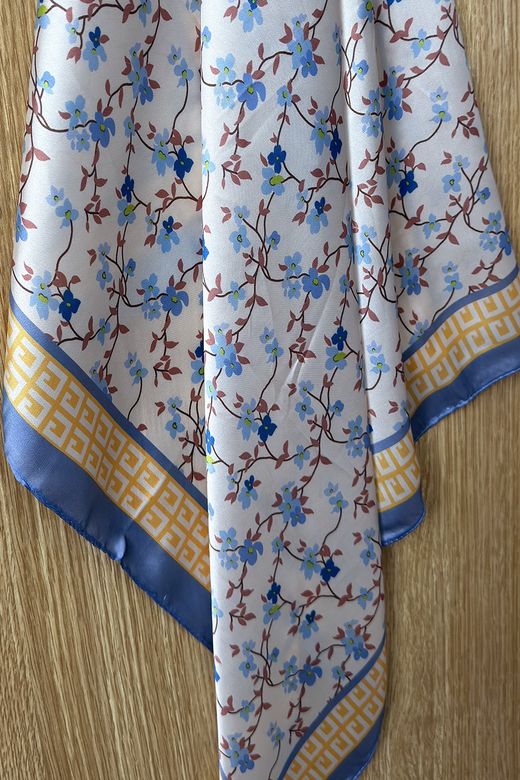 Bandana flores azul-naranja-beige