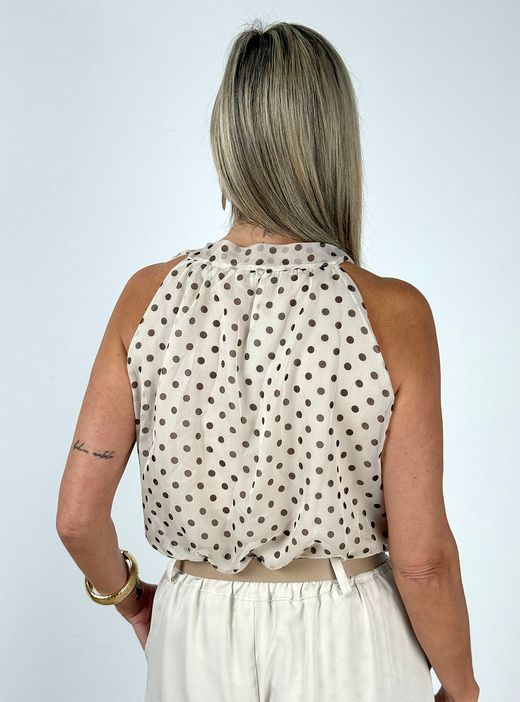 Blusa de gasa lunares beige-marrón