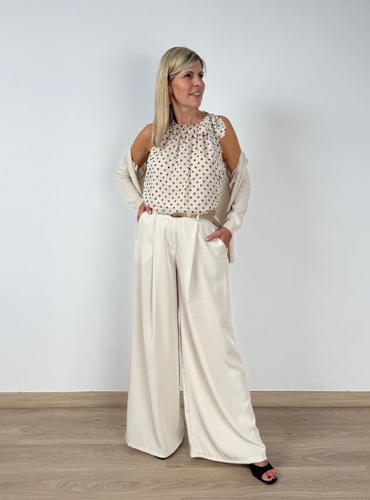Blusa de gasa lunares beige-marrón