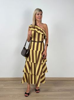 Blusa de rayas con volante amarillo-marrón