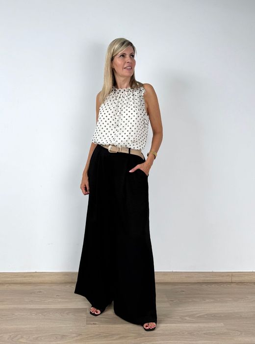 Blusa gasa lunares blanco negro