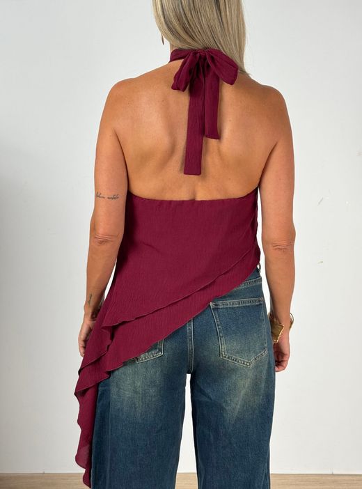 Blusa Halter Asimétrica Burdeos