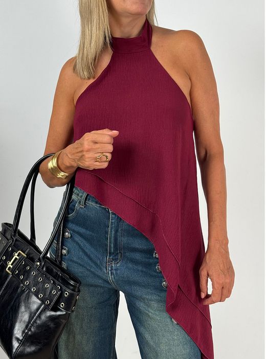 Blusa Halter Asimétrica Burdeos