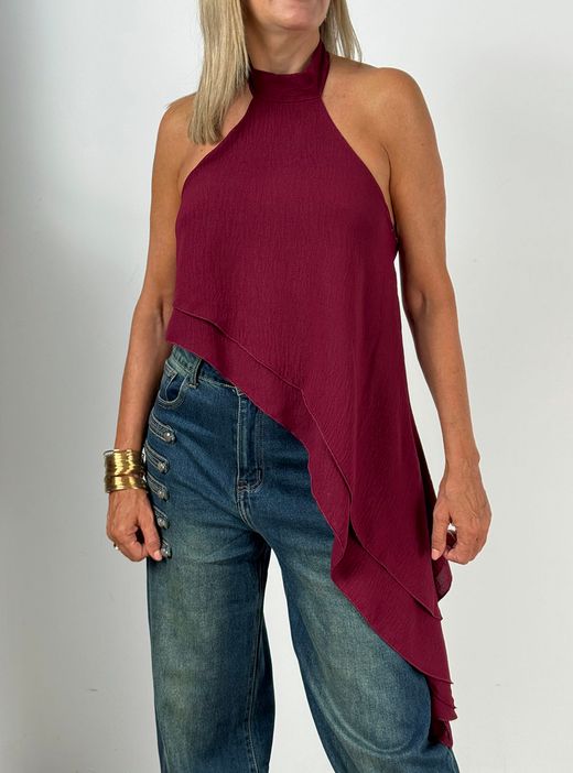Blusa Halter Asimétrica Burdeos