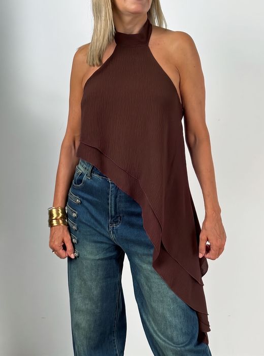 Blusa Halter Asimétrica Marrón