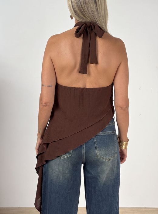 Blusa Halter Asimétrica Marrón