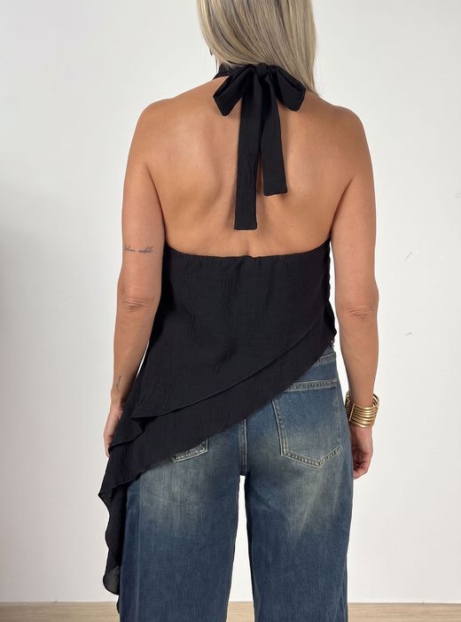 Blusa Halter Asimétrica Negra