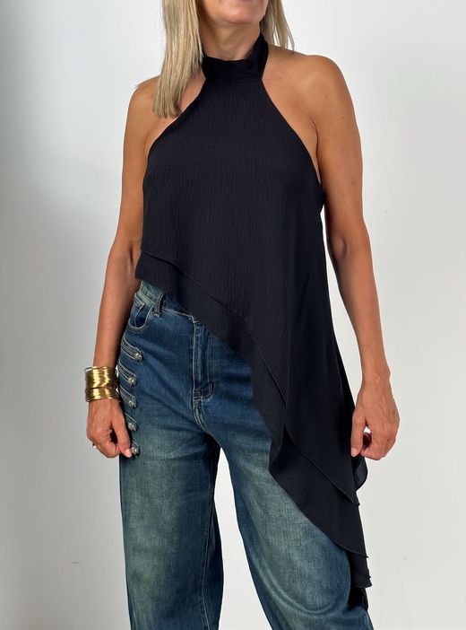 Blusa Halter Asimétrica Negra