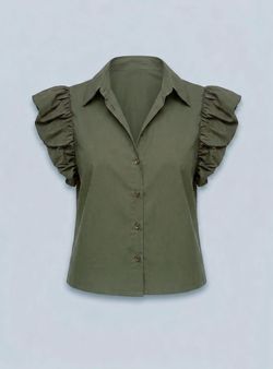 Blusa kaki con mangas abullonadas