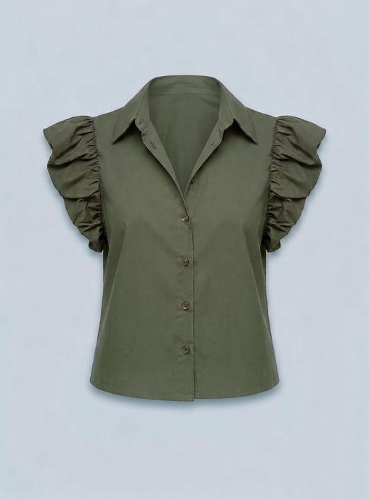 Blusa kaki con mangas abullonadas