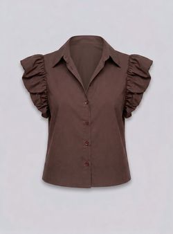 Blusa marrón con mangas abullonadas