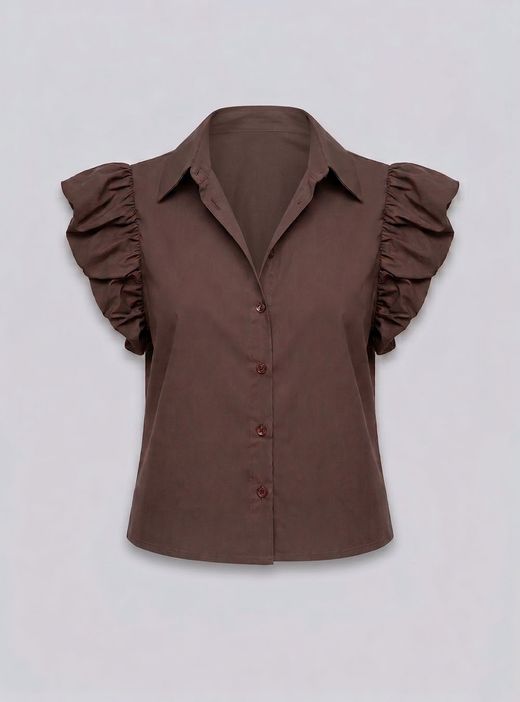 Blusa marrón con mangas abullonadas