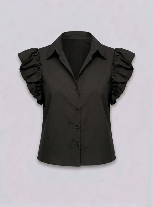 Blusa negra con mangas abullonadas