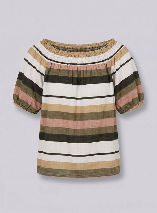 Blusa rayas Begur kaki-blanco
