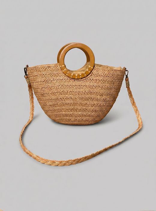 Bolso-capazo de rafia cámel