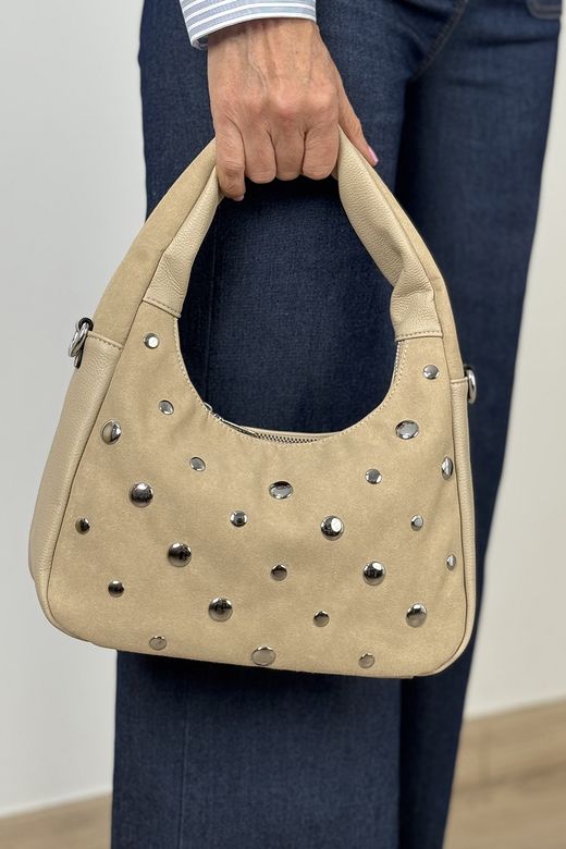Bolso combi tachuelas beige