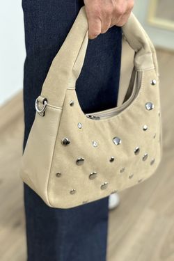 Bolso combi tachuelas beige