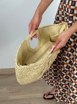 Bolso de mano de paja Aura beige