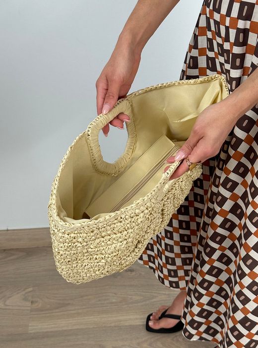Bolso de mano de paja Aura beige