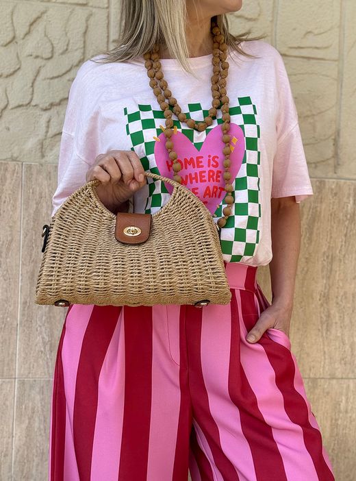 Bolso de mano mimbre marrón