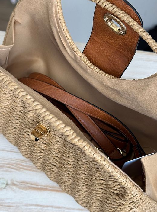 Bolso de mano mimbre marrón