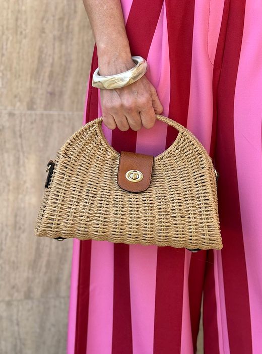 Bolso de mano mimbre marrón