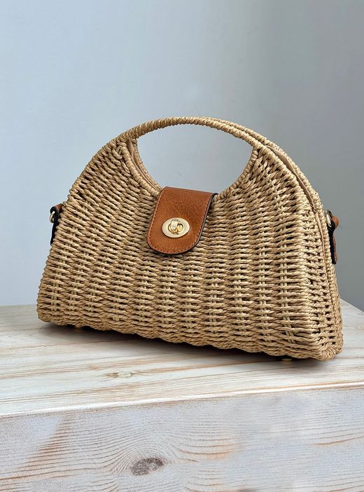 Bolso de mano mimbre marrón