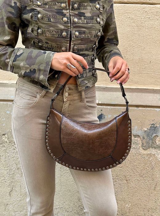Bolso Hobo Tachas Marrón Chocolate