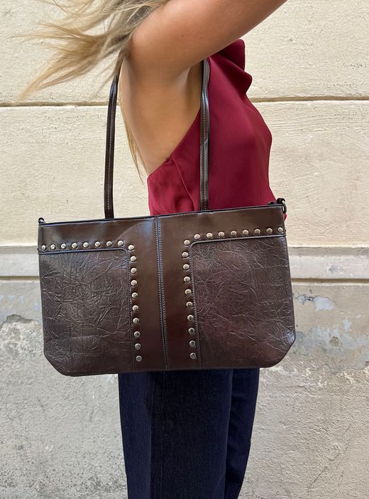 Bolso Shopper Efecto Arrugado Marrón