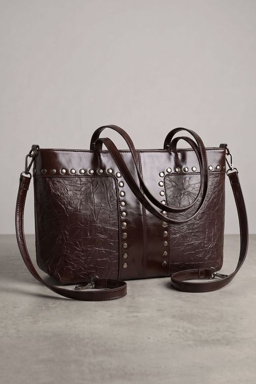 Bolso Shopper Efecto Arrugado Marrón