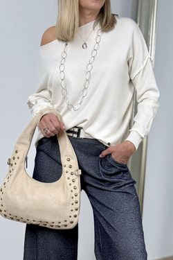 Bolso slouchy tachuelas beige