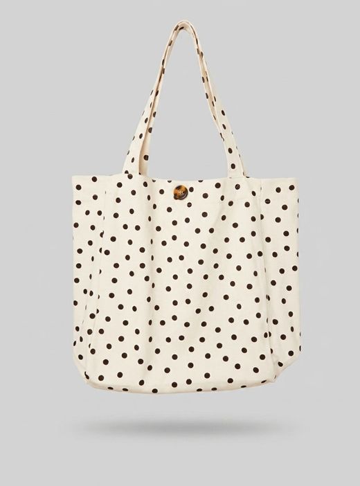 Bolso Tote Tela Lunares beige-marrón