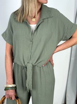 Camisa bambula verde kaki