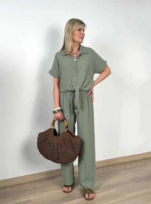 Camisa bambula verde kaki