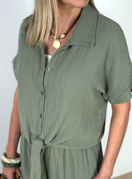 Camisa bambula verde kaki