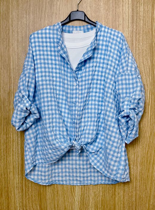 Camisa cuadros vichy celeste