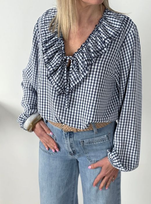 Camisa cuadros vichy azul marino