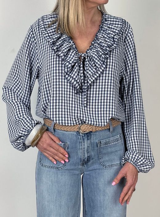 Camisa cuadros vichy azul marino