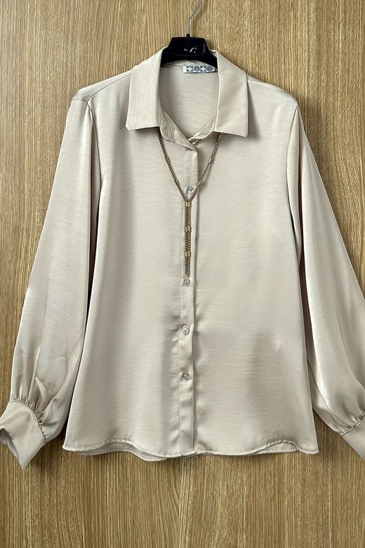 Camisa de raso beige