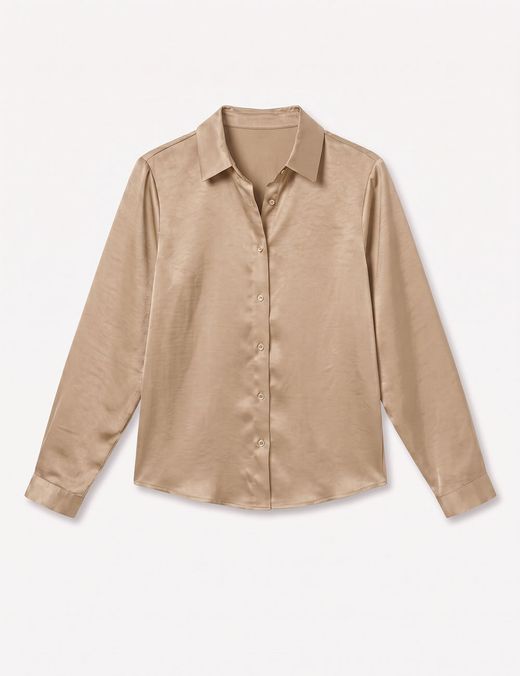 Camisa de Raso Satinado Beige