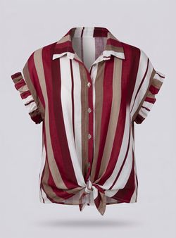 Camisa de rayas Begur burdeos-beige