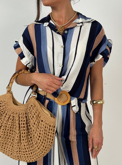 Camisa de rayas Begur burdeos-beige
