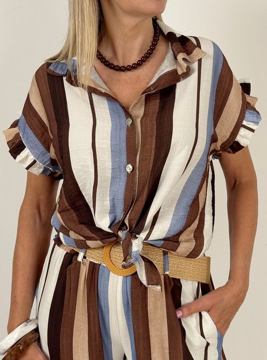 Camisa de rayas Begur marrón-beige