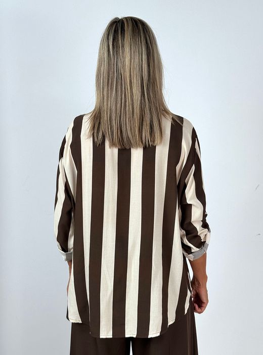 Camisa Fluida de Rayas Crudo-Marrón