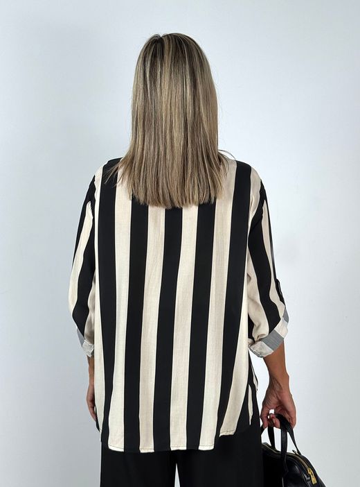 Camisa Fluida de Rayas Crudo-Negro