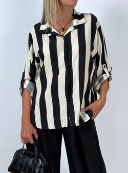 Camisa Fluida de Rayas Crudo-Negro