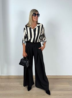 Camisa Fluida de Rayas Crudo-Negro