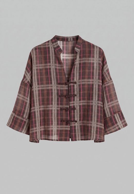 Camisa Kimono Cuadros Burdeos