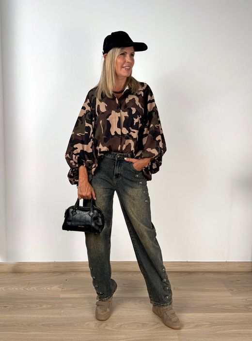 Camisa Oversize Camuflaje Kaki Marrón