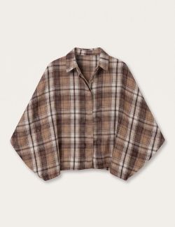 Camisa Oversize Cuadros Mangas Globo Marrón-Beige